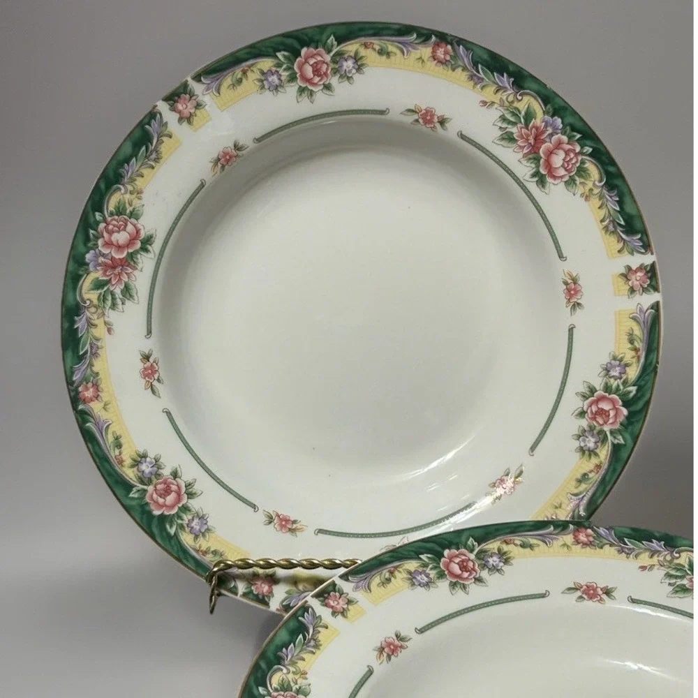 Excel Legend 435 Fine China Soup Bowls Floral Pink Rose Green Rim Set of 3